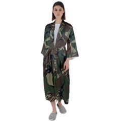 Camouflage Pattern Fabric Maxi Satin Kimono