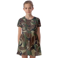 Camouflage Pattern Fabric Kids  Short Sleeve Pinafore Style Dress