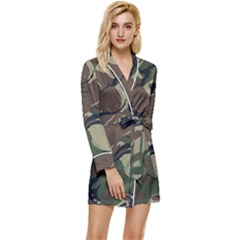 Camouflage Pattern Fabric Long Sleeve Satin Robe