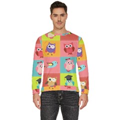Owls Pattern Abstract Art Desenho Vector Cartoon Men s Fleece Sweatshirt