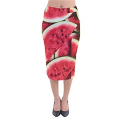 Watermelon Fruit Green Red Velvet Midi Pencil Skirt by Bedest