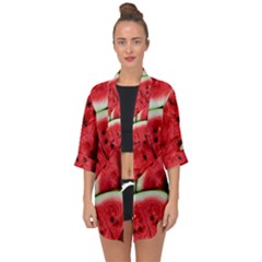 Watermelon Fruit Green Red Open Front Chiffon Kimono by Bedest