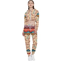 Ethnic-tribal-pattern-background Cropped Zip Up Lounge Set by Apen