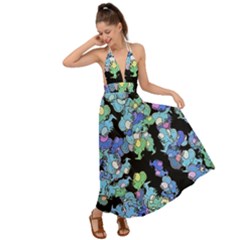 Chromatic Creatures Dance Wacky Pattern Backless Maxi Beach Dress by dflcprintsclothing