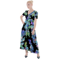 Chromatic Creatures Dance Wacky Pattern Button Up Short Sleeve Maxi Dress by dflcprintsclothing