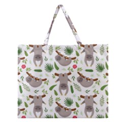 Seamless Pattern With Cute Sloths Zipper Large Tote Bag by Ndabl3x