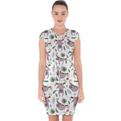 Seamless Pattern With Cute Sloths Capsleeve Drawstring Dress  by Ndabl3x