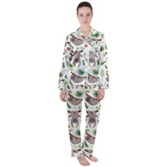 Seamless Pattern With Cute Sloths Women s Long Sleeve Satin Pajamas Set	 by Ndabl3x