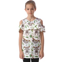 Seamless Pattern With Cute Sloths Fold Over Open Sleeve Top by Ndabl3x