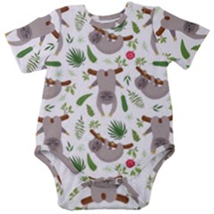 Seamless Pattern With Cute Sloths Baby Short Sleeve Bodysuit by Ndabl3x