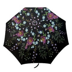 Embroidery Trend Floral Pattern Small Branches Herb Rose Folding Umbrellas by Ndabl3x