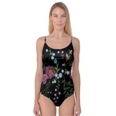 Embroidery Trend Floral Pattern Small Branches Herb Rose Camisole Leotard 