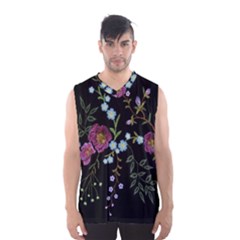 Embroidery Trend Floral Pattern Small Branches Herb Rose Men s Basketball Tank Top by Ndabl3x