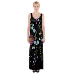 Embroidery Trend Floral Pattern Small Branches Herb Rose Thigh Split Maxi Dress by Ndabl3x