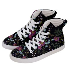 Embroidery Trend Floral Pattern Small Branches Herb Rose Women s Hi-top Skate Sneakers by Ndabl3x