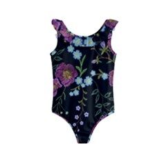 Embroidery Trend Floral Pattern Small Branches Herb Rose Kids  Frill Swimsuit by Ndabl3x