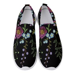 Embroidery Trend Floral Pattern Small Branches Herb Rose Women s Slip On Sneakers by Ndabl3x