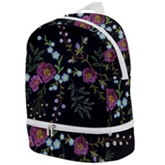 Embroidery Trend Floral Pattern Small Branches Herb Rose Zip Bottom Backpack by Ndabl3x