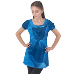 Abstract Classic Blue Background Puff Sleeve Tunic Top by Ndabl3x