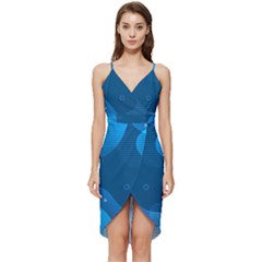 Abstract Classic Blue Background Wrap Frill Dress