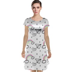 Cute Art Print Pattern Cap Sleeve Nightdress