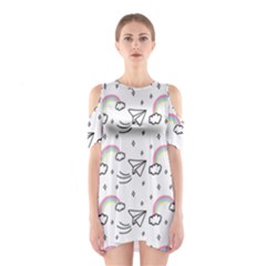 Cute Art Print Pattern Shoulder Cutout One Piece Dress