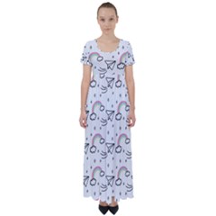 Cute Art Print Pattern High Waist Short Sleeve Maxi Dress