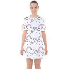 Cute Art Print Pattern Sixties Short Sleeve Mini Dress