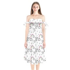 Cute Art Print Pattern Shoulder Tie Bardot Midi Dress