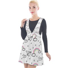 Cute Art Print Pattern Plunge Pinafore Velour Dress