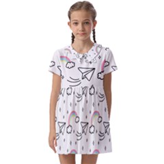 Cute Art Print Pattern Kids  Asymmetric Collar Dress