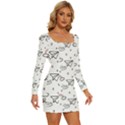 Cute Art Print Pattern Long Sleeve Square Neck Bodycon Velvet Dress View3