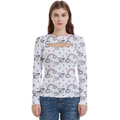 Cute Art Print Pattern Women s Cut Out Long Sleeve T-shirt