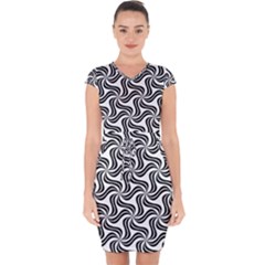Soft Pattern Repeat Monochrome Capsleeve Drawstring Dress 