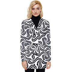 Soft Pattern Repeat Monochrome Button Up Hooded Coat 