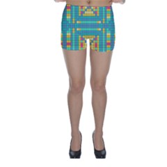 Checkerboard Squares Abstract Art Skinny Shorts