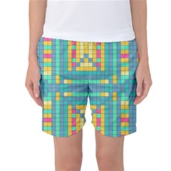 Checkerboard Squares Abstract Art Women s Basketball Shorts