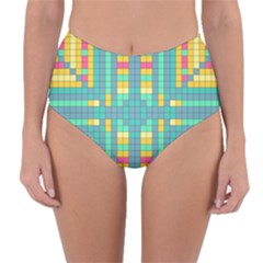 Checkerboard Squares Abstract Art Reversible High-waist Bikini Bottoms