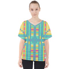 Checkerboard Squares Abstract Art V-neck Dolman Drape Top by Ravend