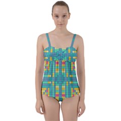 Checkerboard Squares Abstract Art Twist Front Tankini Set