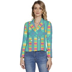 Checkerboard Squares Abstract Art Women s Long Sleeve Revers Collar Cropped Jacket by Ravend