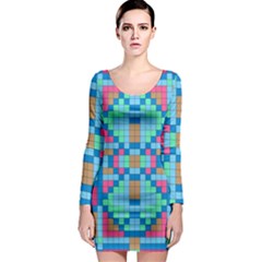 Checkerboard Square Abstract Long Sleeve Bodycon Dress