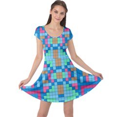 Checkerboard Square Abstract Cap Sleeve Dress