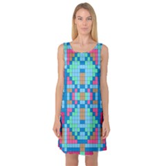 Checkerboard Square Abstract Sleeveless Satin Nightdress