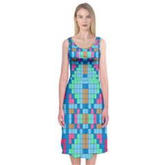 Checkerboard Square Abstract Midi Sleeveless Dress