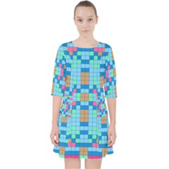Checkerboard Square Abstract Quarter Sleeve Pocket Dress