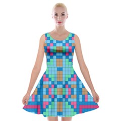 Checkerboard Square Abstract Velvet Skater Dress