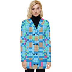 Checkerboard Square Abstract Button Up Hooded Coat 