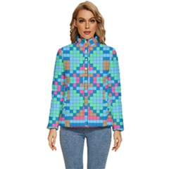 Checkerboard Square Abstract Women s Puffer Bubble Jacket Coat