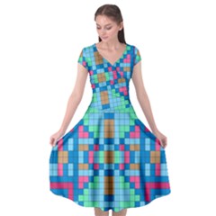 Checkerboard Square Abstract Cap Sleeve Wrap Front Dress